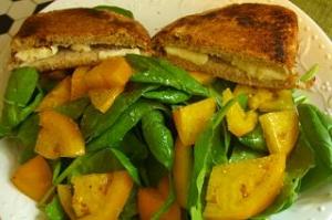 Grilled Cheese and Yellow Tomato Spinach Salad